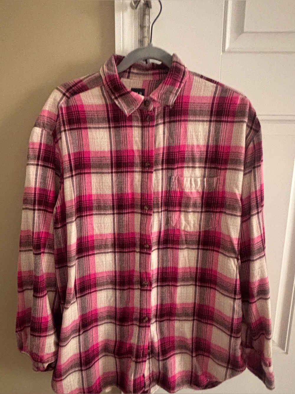 GAP Women’s Pink Plaid Button-Up SOFT Flannel Shirt Medium Tall